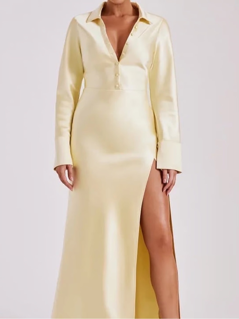 Meshki Whitley Satin Collared Maxi Dress - Butter